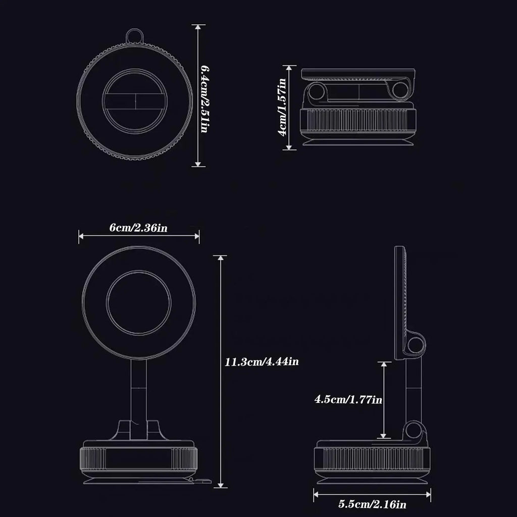 Magnetic Suction Cup Phone Holder, 360° Adjustable Magnetic Phone Holder, Pocket-Sized Foldable Portable Phone Holder for All Smartphones, Car Magnetic Phone Holder