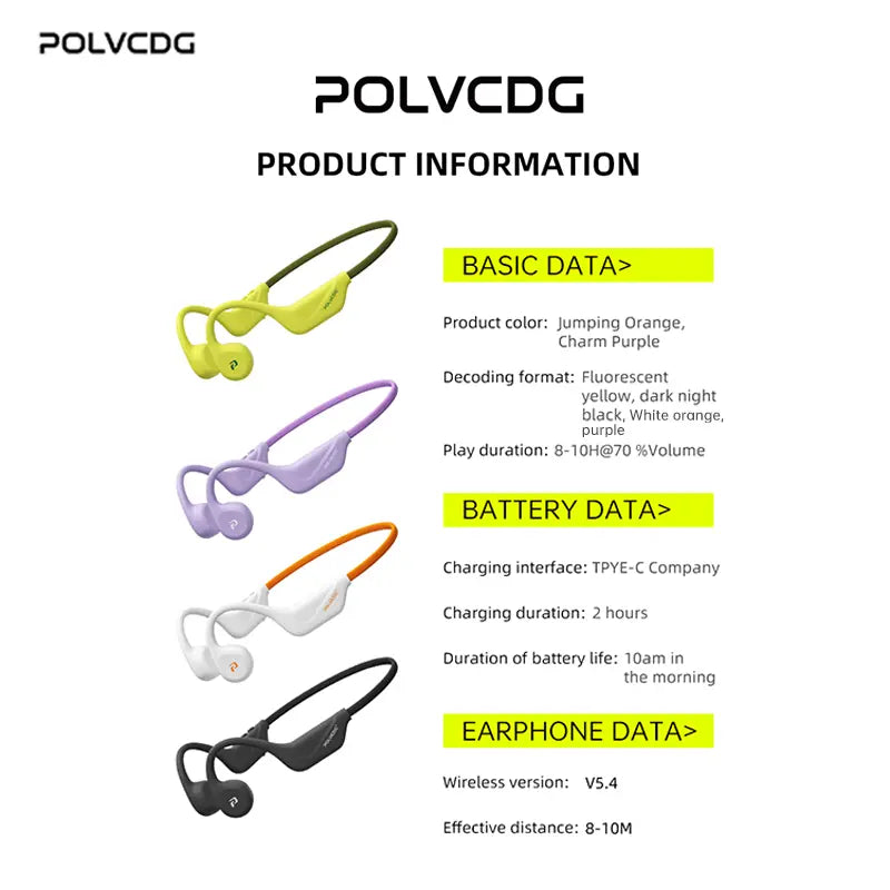 Polvcdg Bone Conduction Bluetooth Wireless Headphones - High-Quality Sound, Suitable for Connecting to Mobile Phones. Perfect for Calls, While Exercising, Running or during Sports. Sweat-Resistant. Long-Wearing without Causing Discomfort Christmas Gift
