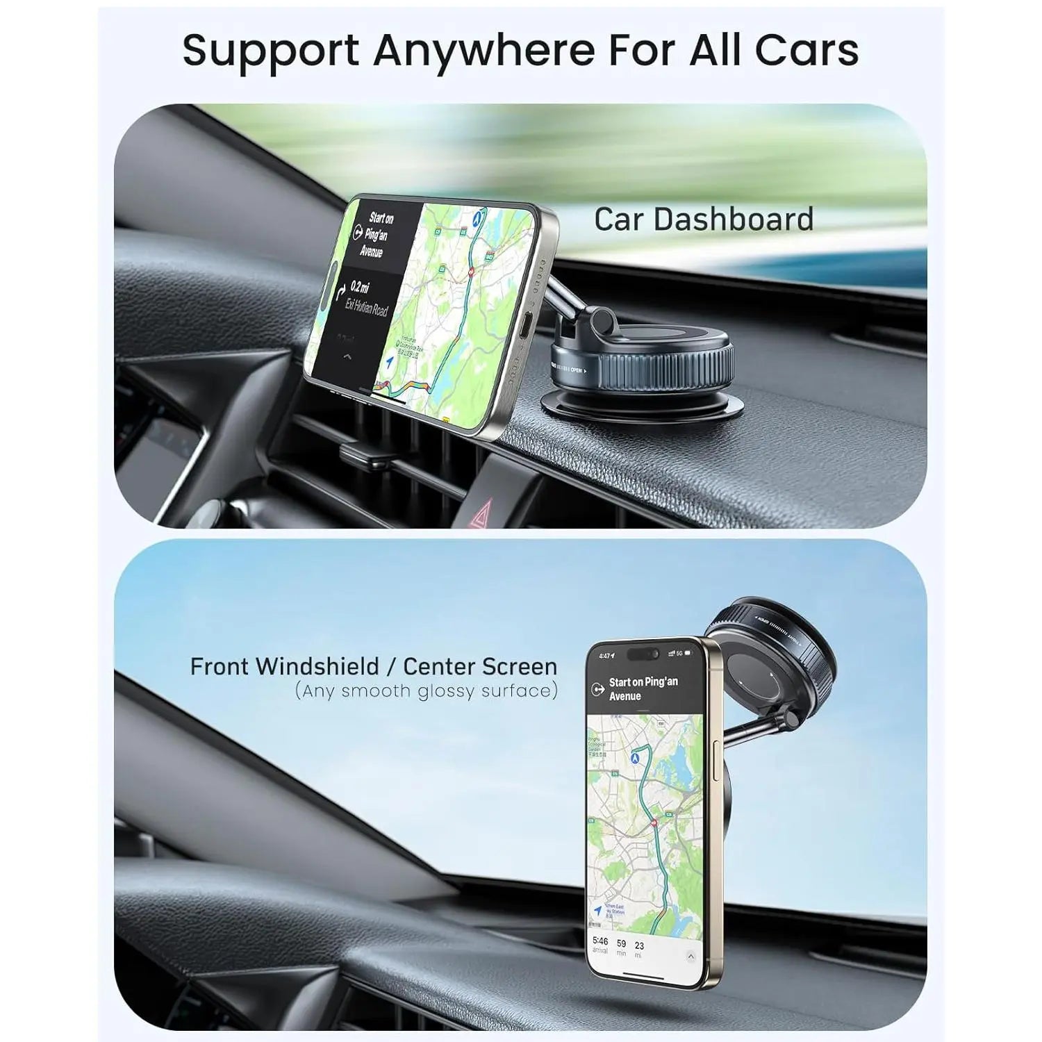 Magnetic Suction Cup Phone Holder, 360° Adjustable Magnetic Phone Holder, Pocket-Sized Foldable Portable Phone Holder for All Smartphones, Car Magnetic Phone Holder